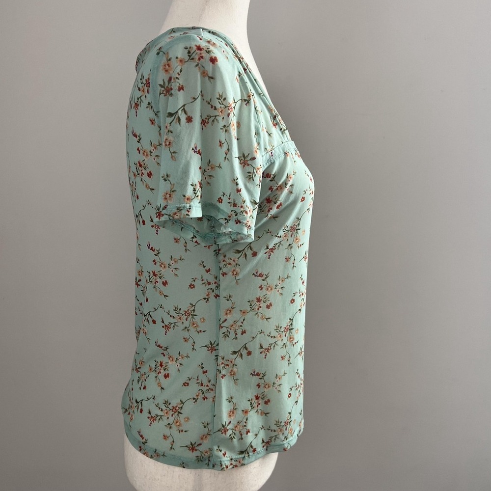 Mint Green Floral Short Sleeve Top Fairy Cottage Y2K Soft Girl Coquette Romantic - Picture 5 of 8